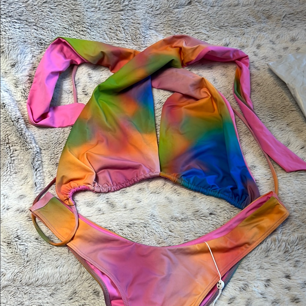 Frankies Bikinis Serotonin Colorful Tie-Dye Bikini Set Bash Top